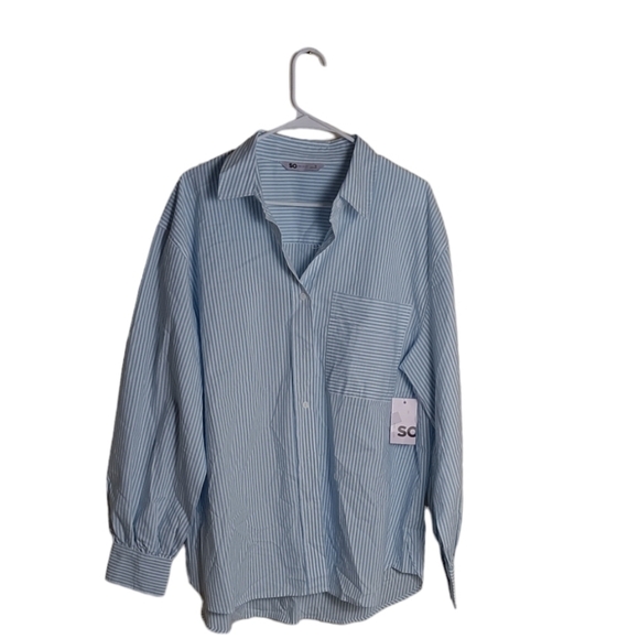 S O Tops - NWT S O Women's Oversize Botton Down Blue White Stripe Shirt. Size 1X